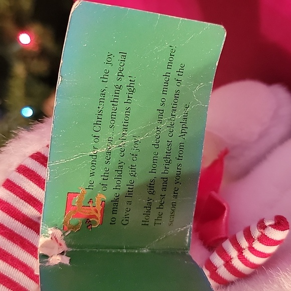 8 Inch Vintage 80's Christmas Dreams Applause Candy Cane White Elephant Plush - Picture 5 of 6